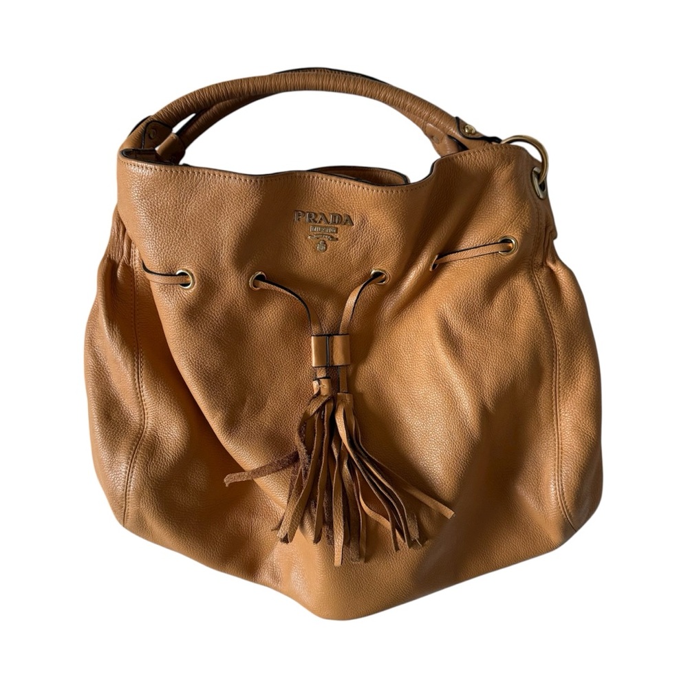 Prada Tan Leather Tassel Hobo Bag